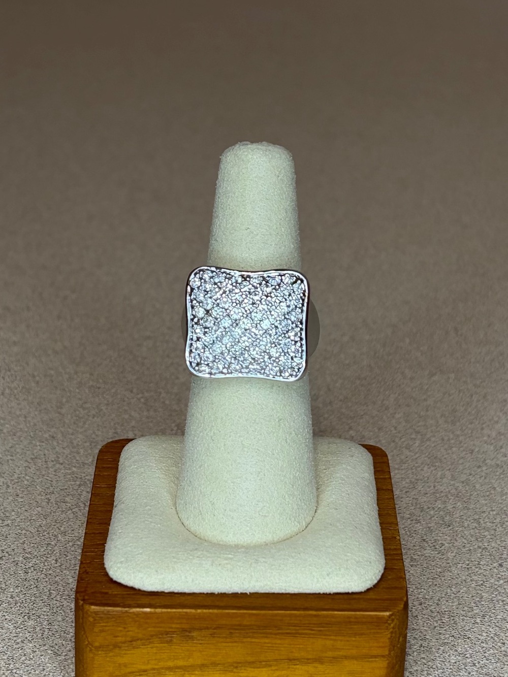 Camille Lucie Silver Pave CZ Statement Ring – Square Cushion Top